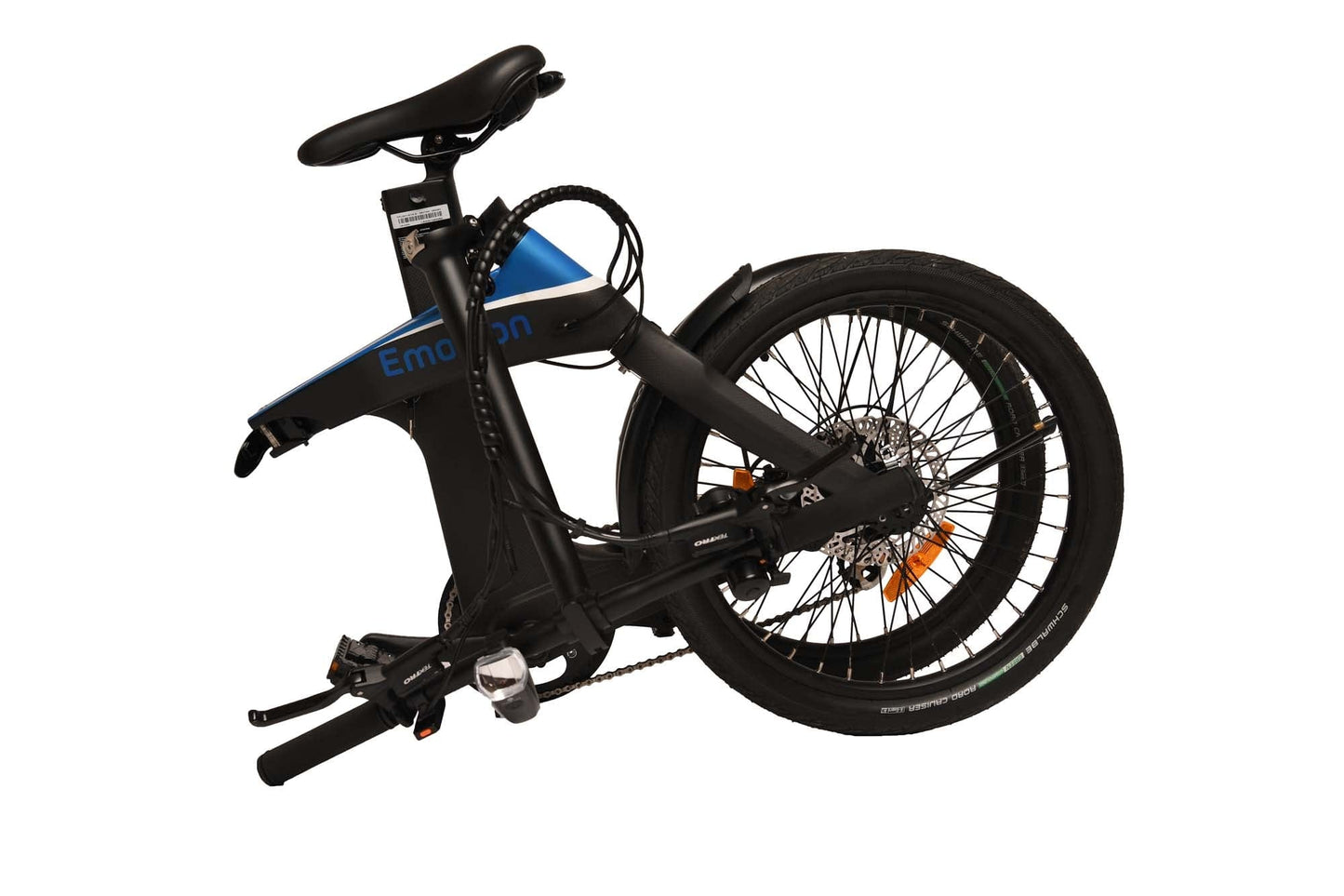 Klapp-E-Bike oder Klappvelo gefaltet blau