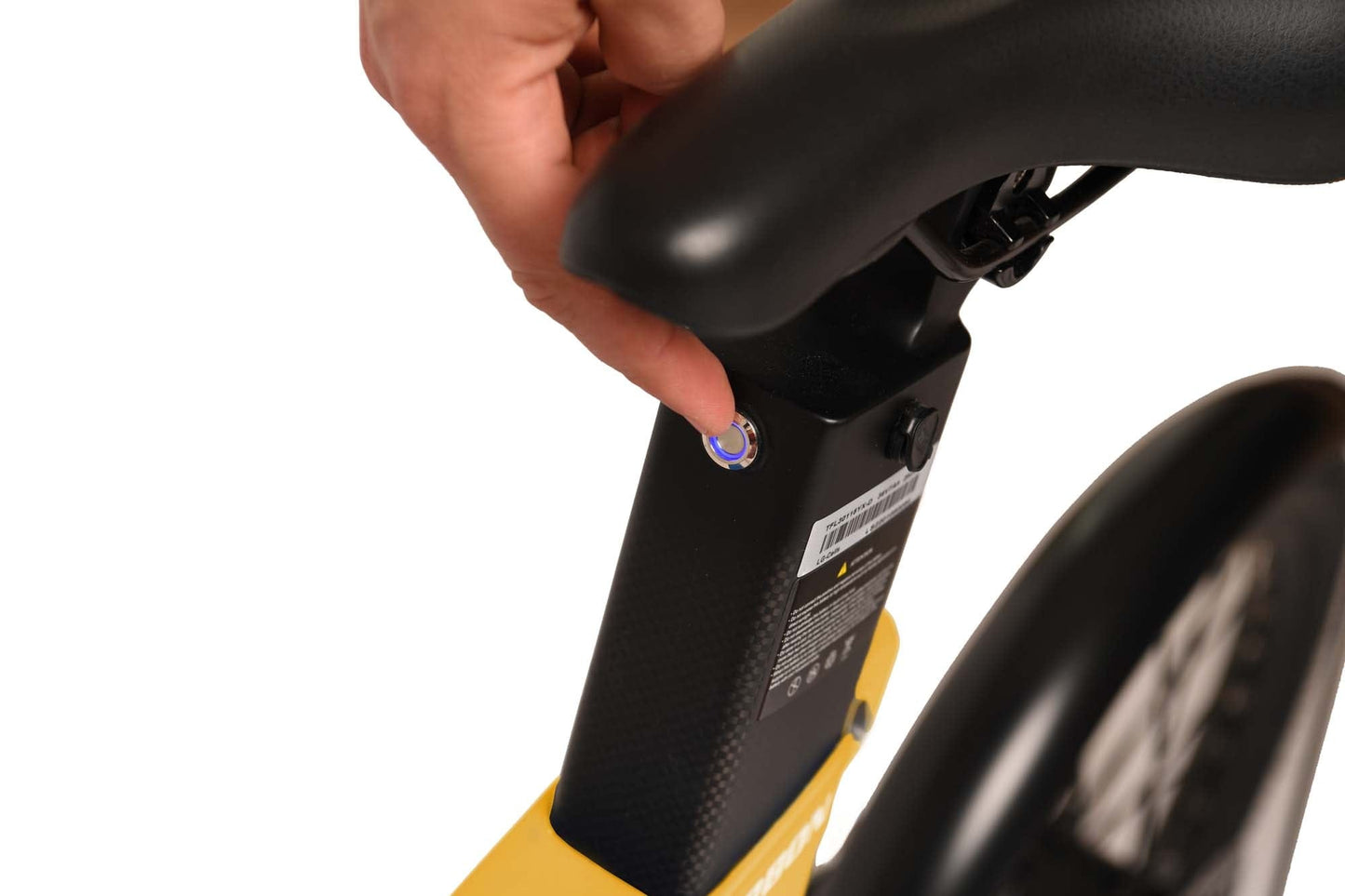 gelbes E-Klapprad mit Sattelbatterie