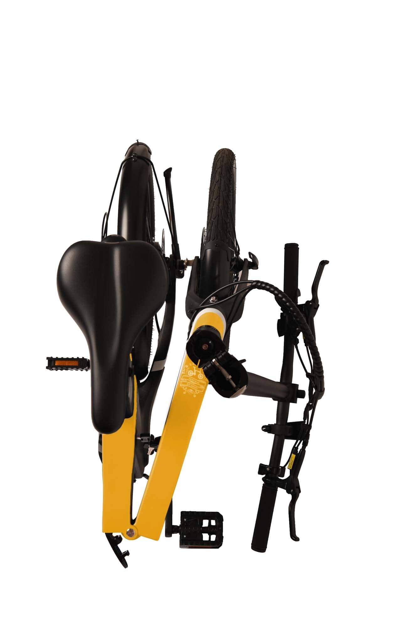 gelbes gefaltenes Klapp-E-Bike von oben
