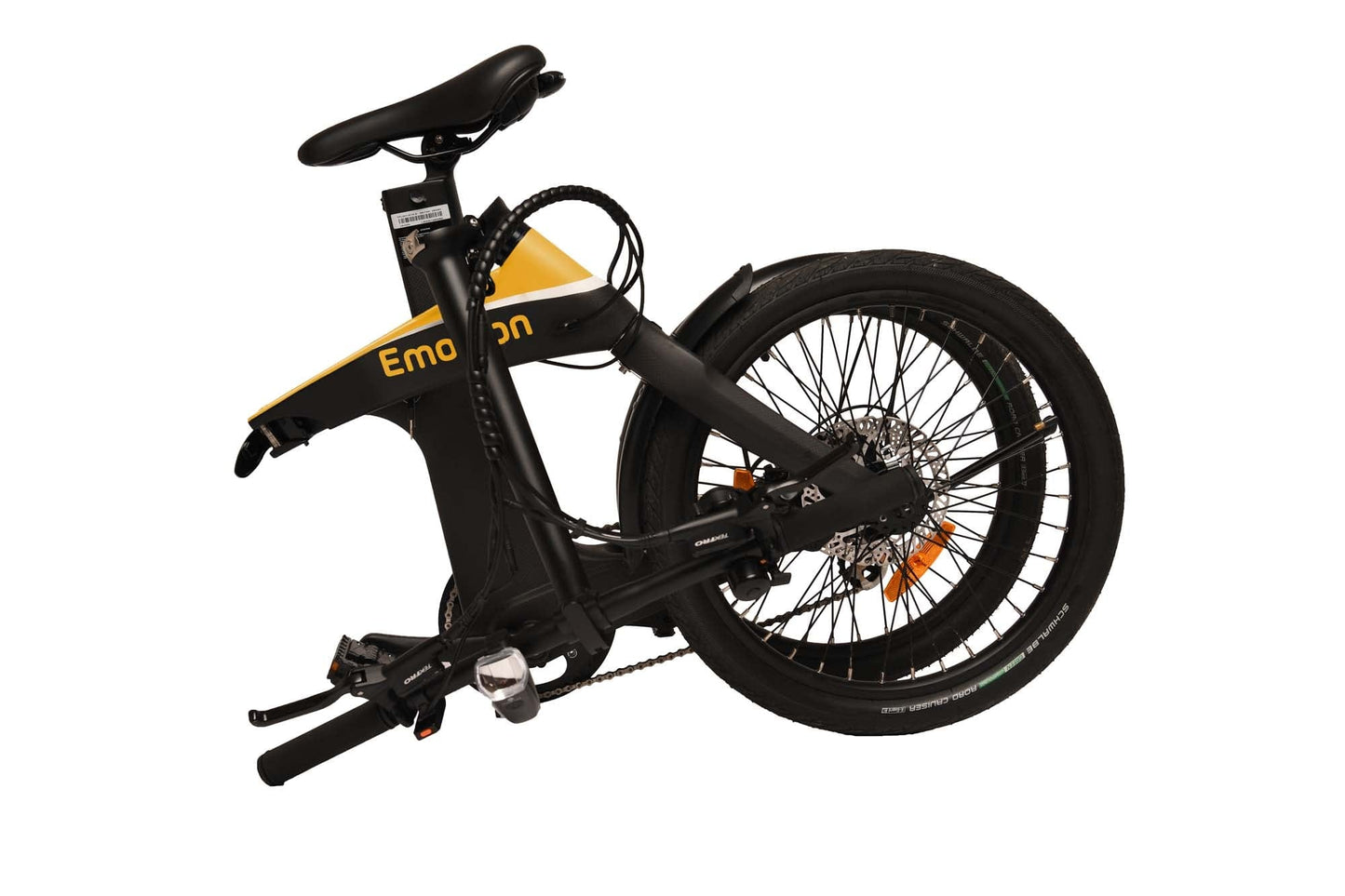 Klapp-E-Bike oder Klappvelo gefaltet gelb