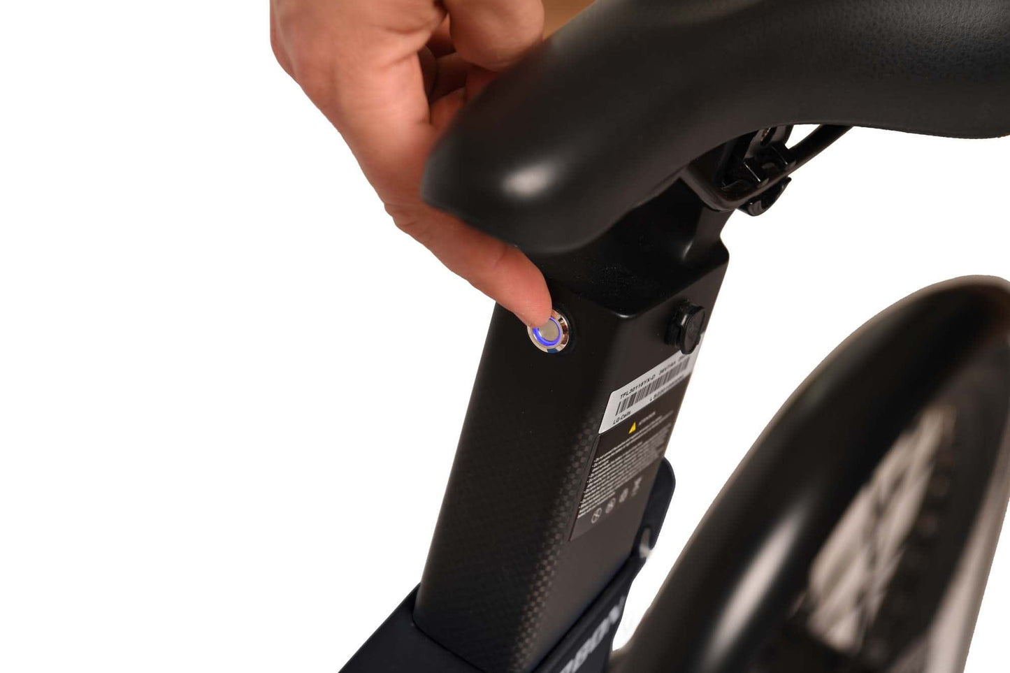 schwarzes E-Klapprad mit Sattelbatterie